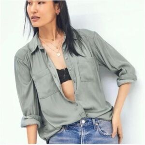 Anthropologie Sage Green Button Down Top Oversized Women Medium
